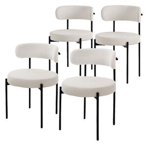 ML-Design zestaw 4 krzeseł do jadalni, krzesło kuchenne, krzesło z pluszowej tkaniny białe, krzesło do salonu z oparciem, krzesła tapicerowane z metalowymi nogami, krzesło do salonu