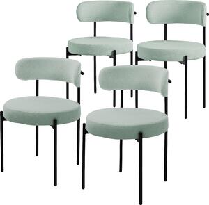 ML-Design zestaw 4 krzeseł do jadalni, krzesło kuchenne, wykonane z tkaniny teddy w kolorze zielonym, krzesło do salonu z oparciem, krzesła tapicerowane z metalowymi nogami, krzesło do salonu