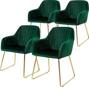 ML-Design zestaw 4 krzeseł do jadalni z oparciem, zielone, wykonane z aksamitu