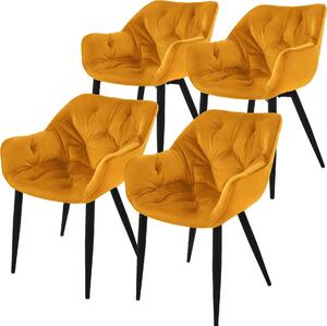 Zestaw 4 krzeseł do jadalni ML-Design z oparciem, musztardowy żółty, wykonane z aksamitu