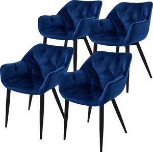 Zestaw 4 krzeseł do jadalni ML-Design z oparciem, ciemnoniebieskie, wykonane z aksamitu
