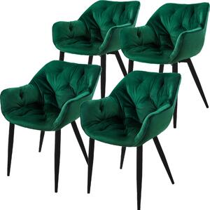Zestaw 4 krzeseł do jadalni ML-Design z oparciem, ciemnozielone, wykonane z aksamitu