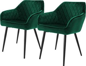 ML-Design zestaw 2 krzeseł do jadalni z podłokietnikami i oparciem, ciemnozielone, krzesło kuchenne z aksamitnym obiciem, tapicerowane krzesło z metalowymi nogami