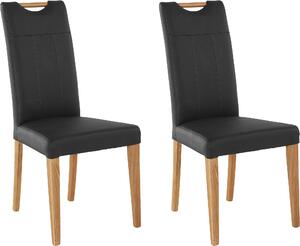 Czarne krzesła z prawdziwej skóry, nogi dębowe - 2 sztuki