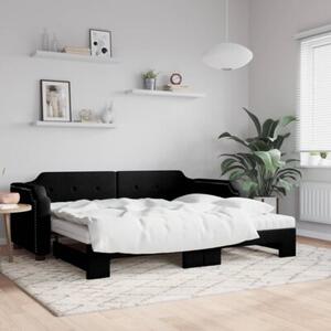 Sofa rozsuwana z materacami, czarna, 90x190 cm, tkanina