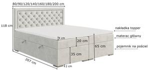 Eleganckie łóżko kontynentalne posiadające materac i opcję pojemnika na pościel BELLA