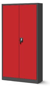 Biurowa szafa metalowa na akta JAN H, 900 x 1950 x 400 mm, antracytowo-czerwona