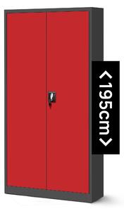 Biurowa szafa metalowa na akta JAN H, 900 x 1950 x 400 mm, antracytowo-czerwona