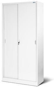 Biurowa szafa metalowa z drzwiami przesuwnymi KUBA, 900 x 1850 x 400 mm, biała