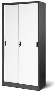Biurowa szafa metalowa z drzwiami przesuwnymi KUBA, 900 x 1850 x 400 mm, antracytowo-biała