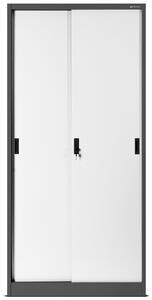 Biurowa szafa metalowa z drzwiami przesuwnymi KUBA, 900 x 1850 x 400 mm, antracytowo-biała