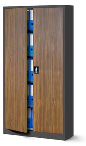 Biurowa szafa metalowa JAN, 900 x 1850 x 400 mm, Eco Design: antracytowa/ orzech