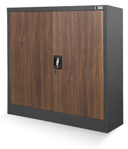 Metalowa szafka do gabinetu BEATA, 900 x 930 x 400 mm, Eco Design: antracytowa/ orzech