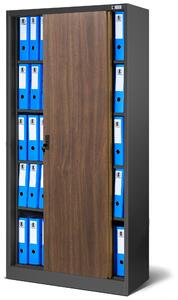 Biurowa szafa metalowa z drzwiami przesuwnymi KUBA, 900 x 1850 x 400 mm, Eco Design: antracytowa/ orzech