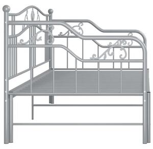 Sofa z wysuwaną ramą łóżka, szara, metalowa, 90x200 cm