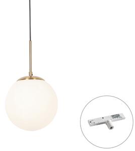 Lampa wisząca w stylu Art Deco złota z opalowym szkłem z adapterem szynowym białym 1-fazowym - Slimline Flore Oswietlenie wewnetrzne