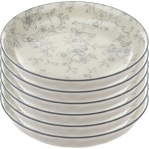 Zestaw 6 głębokich talerzy Delikatne kwiaty 20 cm, szary