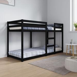 Łóżko piętrowe, czarne, 75x190 cm, lite drewno sosnowe