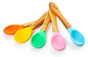 Klarstein 5-elementowy zestaw łyżek dla dzieci, uchwyt łyżki: bambus, główka łyżki: kolorowy silikon