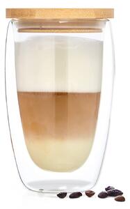 Bambuswald Szklanka termiczna do kawy z pokrywką, 400 ml, wykonany ręcznie, szkło borokrzemowe, bambus