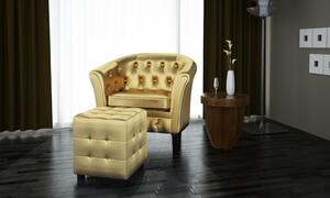 Fotel z podnóżkiem, złoty, sztuczna skóra