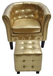 Fotel z podnóżkiem, złoty, sztuczna skóra