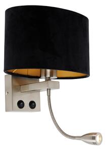 Lampa ścienna ze stali z owalnym aksamitnym abażurem, czarna, 25 cm - Brescia Combi