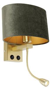 Lampa ścienna mosiężna z owalnym aksamitnym abażurem zielonym 25cm - Brescia Combi
