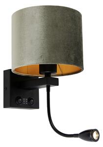 Lampa ścienna czarna z zielonym aksamitnym abażurem 18 cm - Brescia