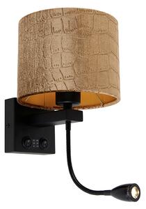 Lampa ścienna czarna z aksamitnym abażurem w designie krokodyla 18 cm - Brescia