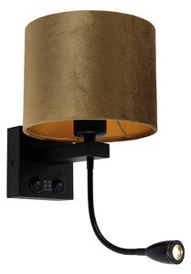 Lampa ścienna czarna z aksamitnym abażurem w kolorze brązu 18 cm - Brescia