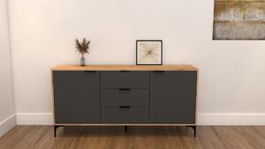 Komoda VORELLO loft dąb craft złoty , antracyt
