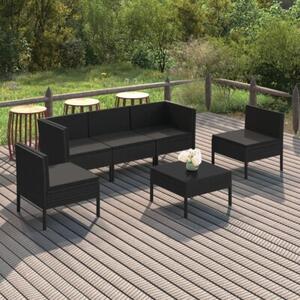 Zestaw Mebli Ogrodowych Komplet Wypoczynkowy Z Poduszkami 6-Częściowy Czarny Rattan Na Taras Balkon Ogród