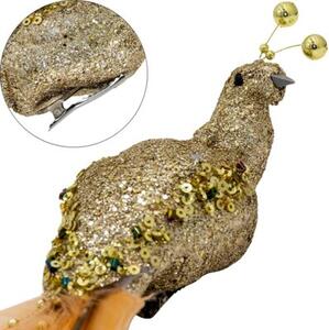 Bombka CHRISTMAS DECORATION Ptaszek na klipsie 38 cm Złoty