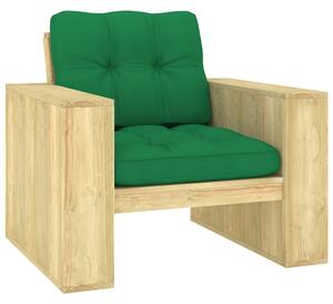 Krzesło ogrodowe z zielonymi poduszkami, impregnowana sosna