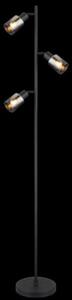 Lampa podłogowa Globo HUBERTUS 54308S czarny mat, szkło przydymione, 3xE14, wys. 154 cm, włącznik nożny