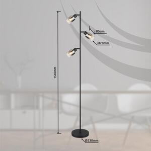 Lampa podłogowa Globo HUBERTUS 54308S czarny mat, szkło przydymione, 3xE14, wys. 154 cm, włącznik nożny
