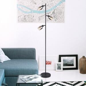 Lampa podłogowa Globo HUBERTUS 54308S czarny mat, szkło przydymione, 3xE14, wys. 154 cm, włącznik nożny