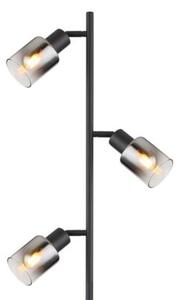 Lampa podłogowa Globo HUBERTUS 54308S czarny mat, szkło przydymione, 3xE14, wys. 154 cm, włącznik nożny