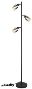 Lampa podłogowa Globo HUBERTUS 54308S czarny mat, szkło przydymione, 3xE14, wys. 154 cm, włącznik nożny