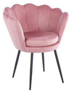 Krzesło Muszelka SHELL BLACK różowe na czarnych nóżkach welur