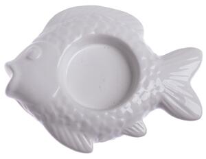 Świąteczny świecznik ceramiczny na świeczki tea light Fish biały, 11 x 2 x 8,5 cm
