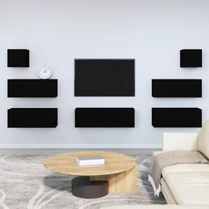 Zestaw 7 szafek TV, Czarny, materiał drewnopochodny