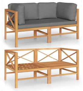 2-os. sofa ogrodowa z szarymi poduszkami, lite drewno tekowe
