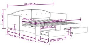 Sofa rozsuwana z szufladami, czarna, 100x200 cm, aksamit