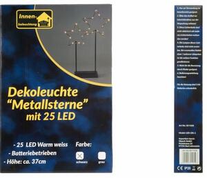 Świąteczna LED dekoracja - metalowe gwiazdki, 25 LED, czarne