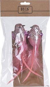Komplet bożonarodzeniowych ptaszków różowych 15 cm, 2 szt