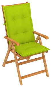 Krzesło ogrodowe z jasnozielonymi poduszkami, drewno tekowe