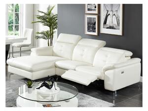 Narożna kanapa LISMORE z elektryczną funkcją relax z bawolej skóry – Kolor biały– Narożnik lewy