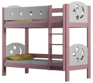 Różowe łóżko piętrowe z 2 materacami - Mimi 3X 160x80 cm